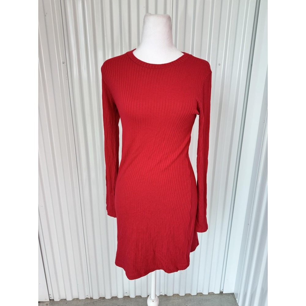 Reformation Jeans Jeanne Dress Womens S Red Ribbed Knit Long Sleeve Bodycon